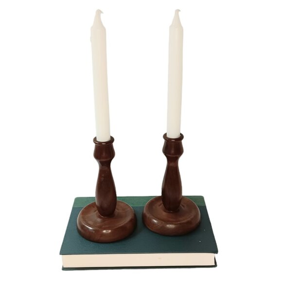 Vintage MCM Solid Wood Walnut Candle Holders Set Of Two By Dean F Berger - Picture 10 of 10
